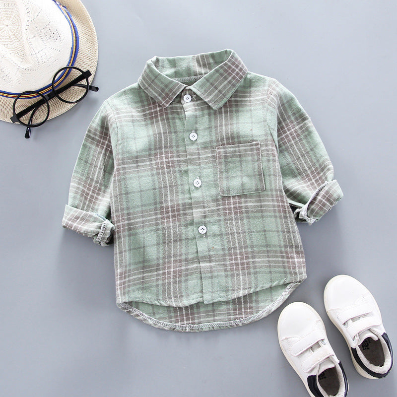 Kids Shirt Clothes Spring Thin Blouses Clothing Infant Boy Plaid Cotton Tops 1 2 3 4 Years Kids Long Sleeves Shirt