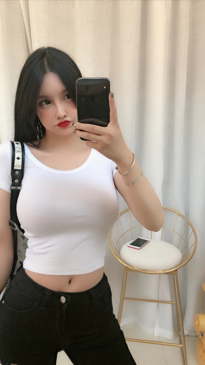 Crop Top Black T Shirts Slim Sexy Basic Short TShirts Femme Club White Women Shirts Harajuku 2026 Summer Short Sleeve Crop Tops