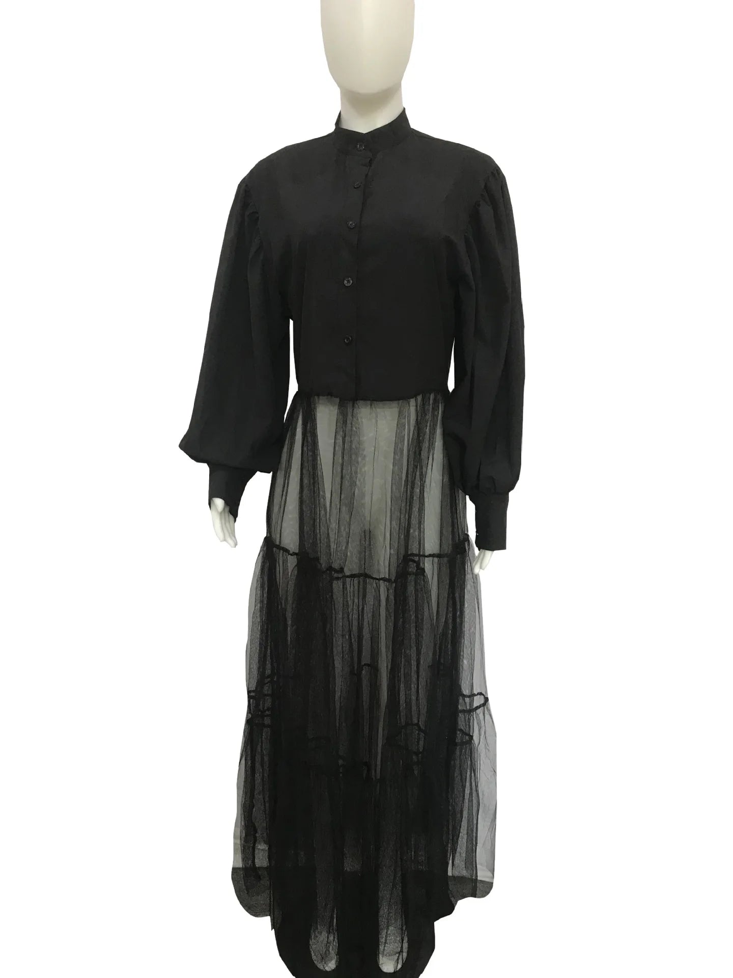 CM.YAYA Women Summer Long Sleeve Maxi Blouses Mesh Patchwork Long Dress Vintage Sexy Club Maxi Dresses
