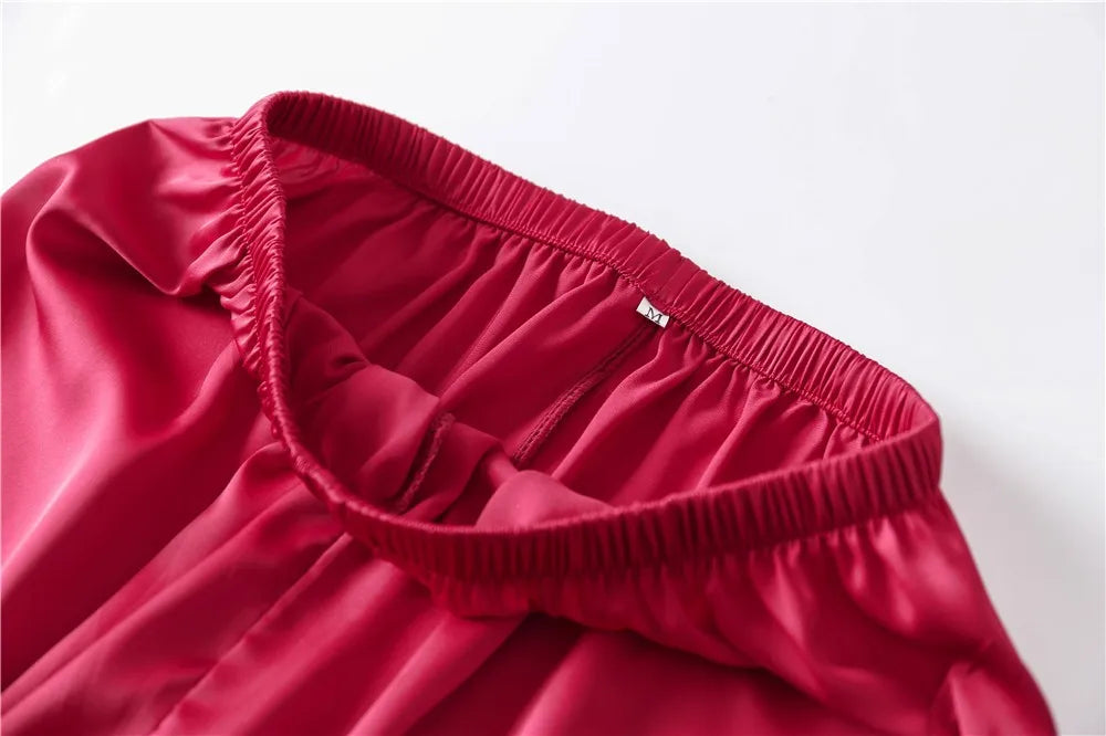 Casual Women Sleepwear Satin Pajamas 4PCS PJS Set Sexy Nightwear Kimono Bathrobe Gown Lace Intimate Lingerie Soft Homewear