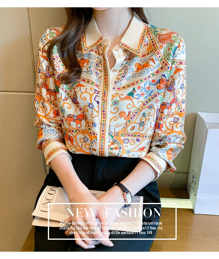 Fashion elegant Women Blouses flower printed ladies shirts New Spring Long Sleeve Tops Blusas Mujer