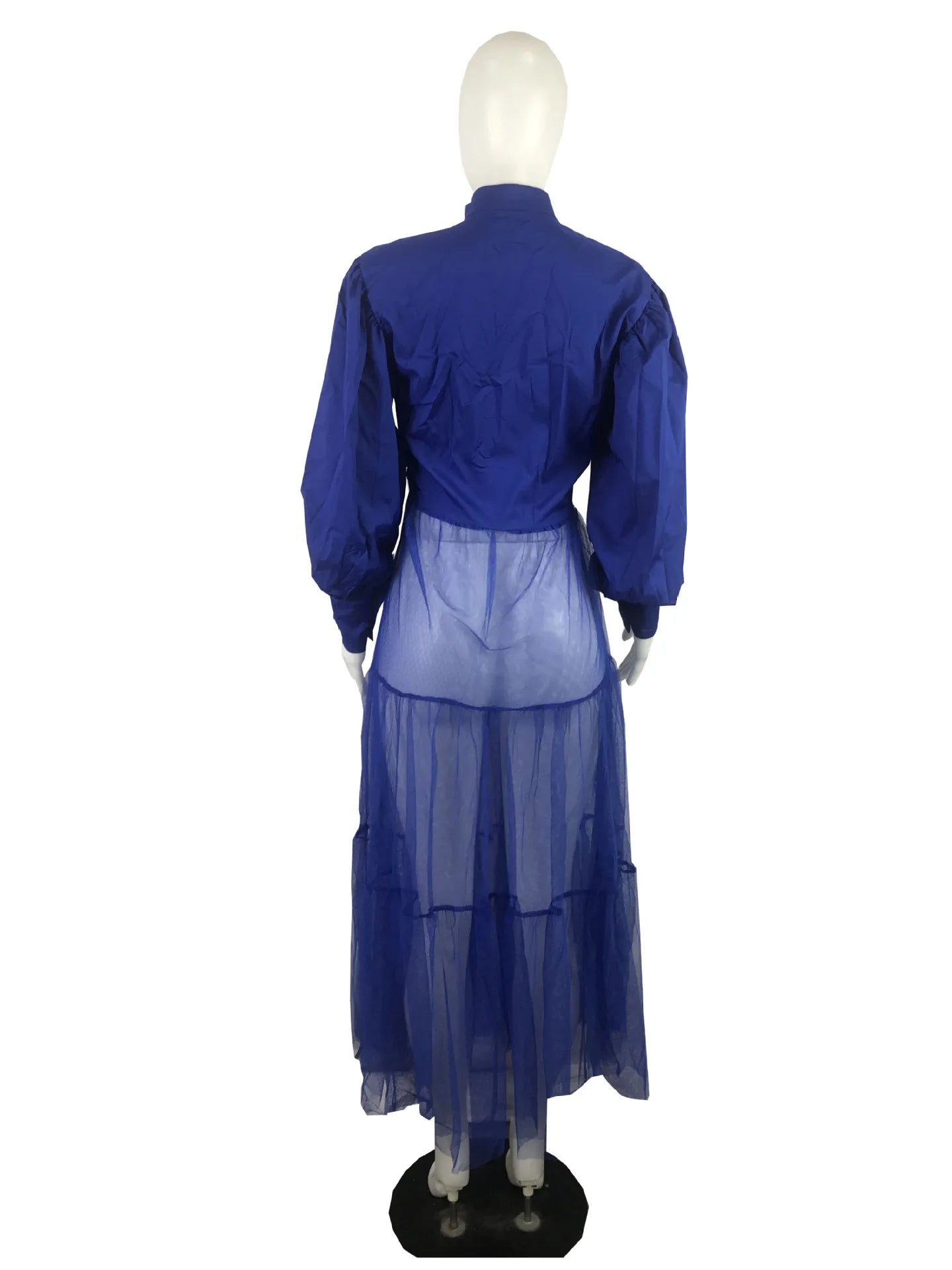 CM.YAYA Women Summer Long Sleeve Maxi Blouses Mesh Patchwork Long Dress Vintage Sexy Club Maxi Dresses