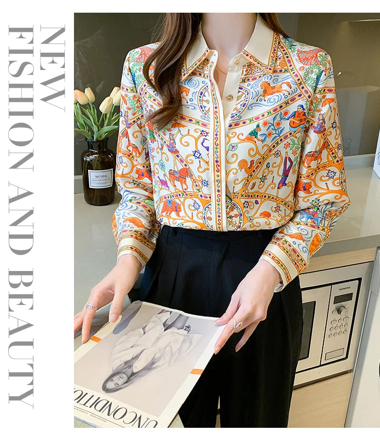 Fashion elegant Women Blouses flower printed ladies shirts New Spring Long Sleeve Tops Blusas Mujer