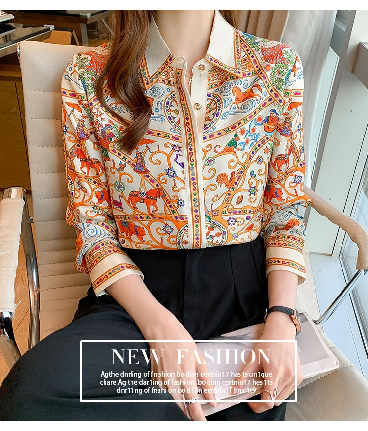 Fashion elegant Women Blouses flower printed ladies shirts New Spring Long Sleeve Tops Blusas Mujer