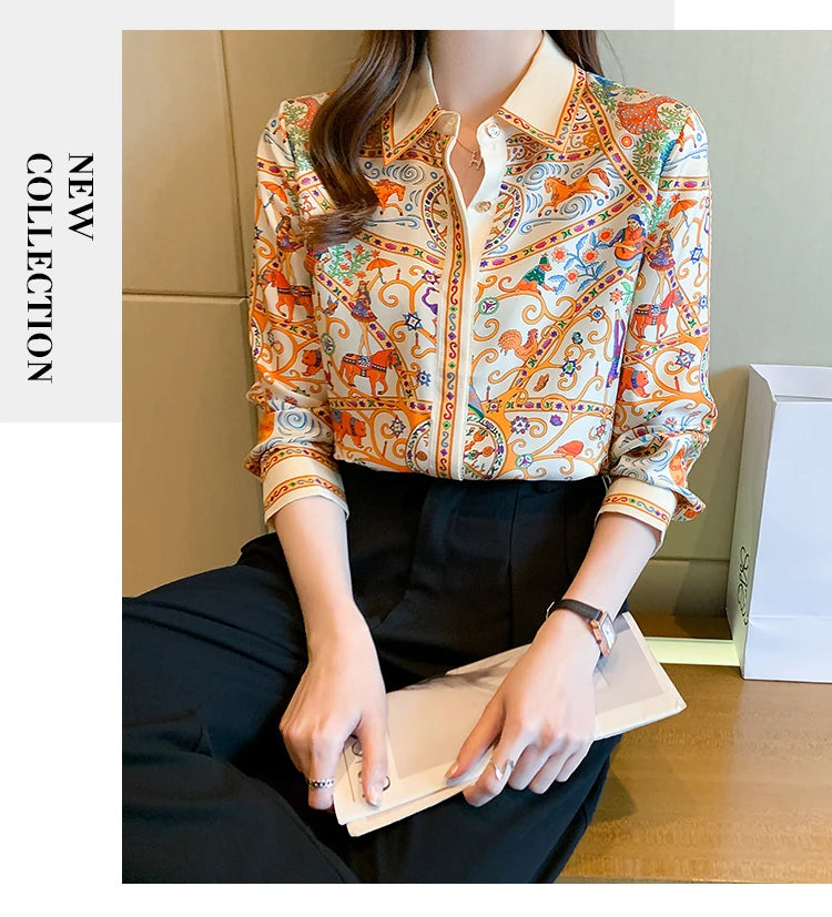 Fashion elegant Women Blouses flower printed ladies shirts New Spring Long Sleeve Tops Blusas Mujer