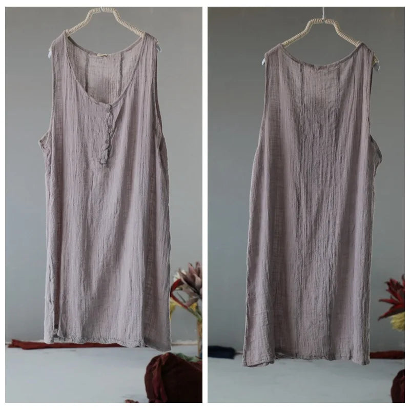 Women Summer Solid Color Cotton Linen Tanks Ladies Loose Sleeveless Tops Female Tanktops 2020