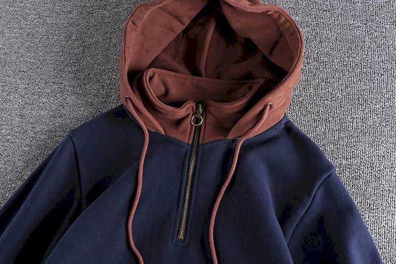 Fonekie Casual Handsome Hoodies Men 2025 Autumn Winter Retro Trend Color Contrast Hooded Jacket Youth Stand-up Collar Mens Coat