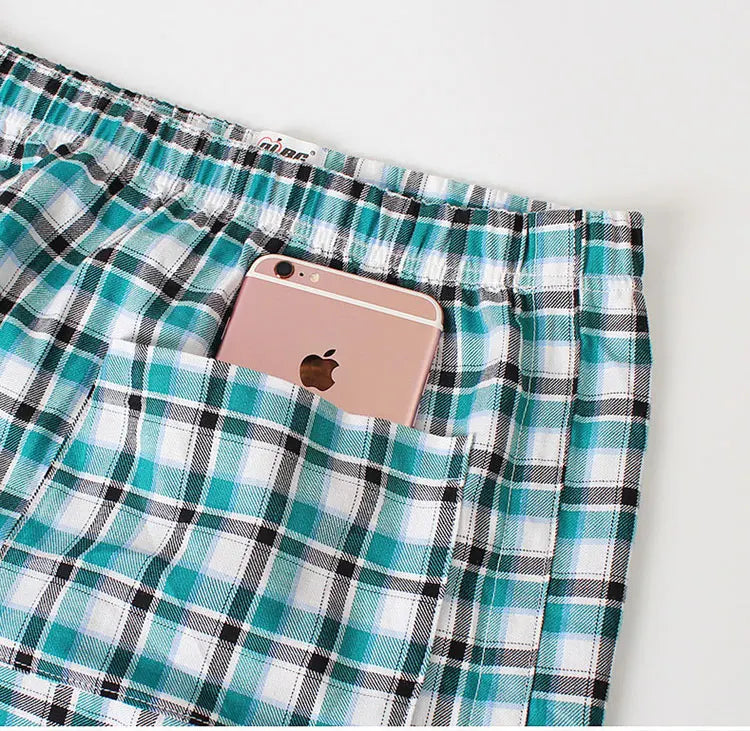 Sexy Pajamas For Men Sleepwear Men British Style Plaid Loose Lounge Pyjama Male Cotton Sleep Bottoms Homme Side Split Nightdress