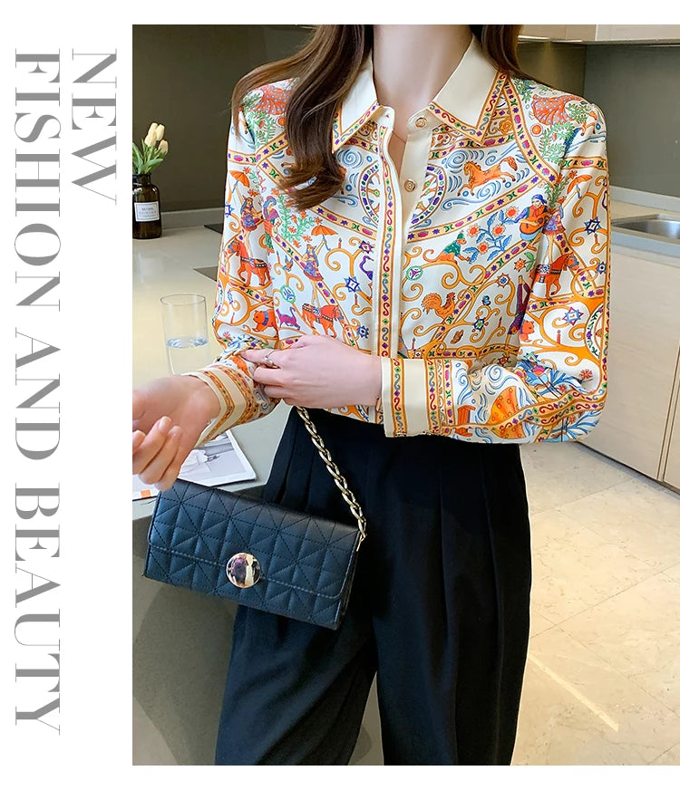 Fashion elegant Women Blouses flower printed ladies shirts New Spring Long Sleeve Tops Blusas Mujer