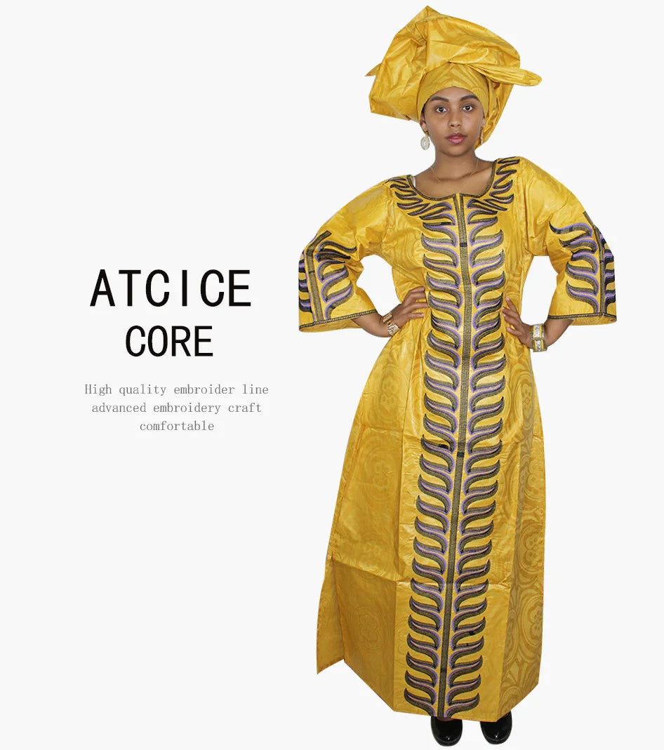 African Plus Size Kaftan Dress Emboridered Full Gown Nightdress Party Casual Dress With Scarf