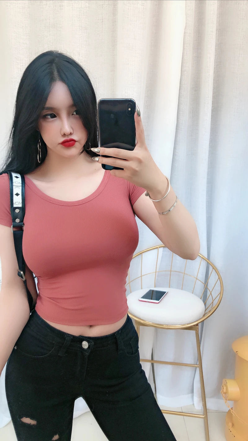 Crop Top Black T Shirts Slim Sexy Basic Short TShirts Femme Club White Women Shirts Harajuku 2026 Summer Short Sleeve Crop Tops