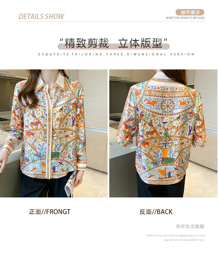 Fashion elegant Women Blouses flower printed ladies shirts New Spring Long Sleeve Tops Blusas Mujer