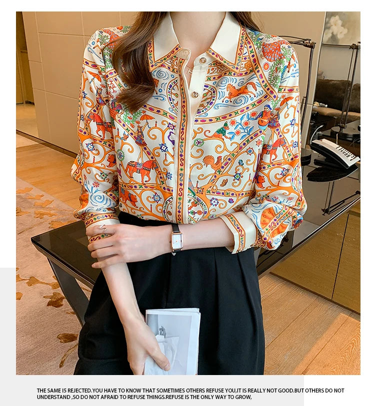 Fashion elegant Women Blouses flower printed ladies shirts New Spring Long Sleeve Tops Blusas Mujer