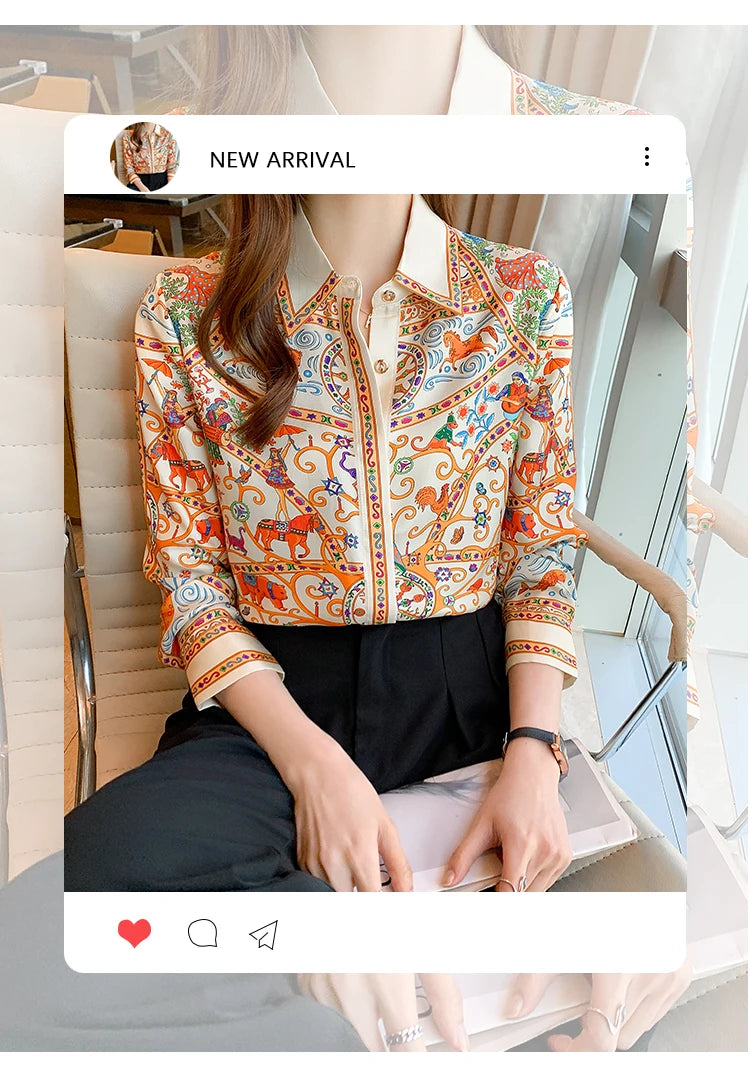 Fashion elegant Women Blouses flower printed ladies shirts New Spring Long Sleeve Tops Blusas Mujer