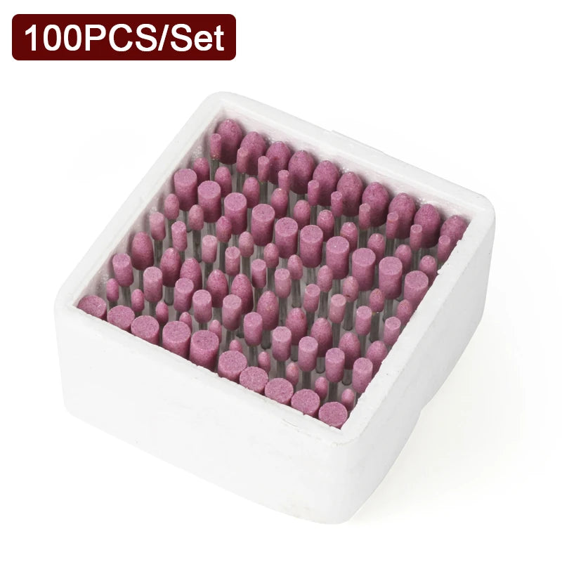 100PCS/Box Abrasive Stone Polishing Grinding Head Electric Drill Bit Wheel 4-10mm For Dremel Drill Rotary Tools 3mm Shank