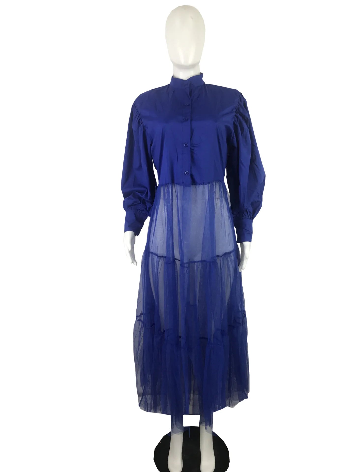 CM.YAYA Women Summer Long Sleeve Maxi Blouses Mesh Patchwork Long Dress Vintage Sexy Club Maxi Dresses