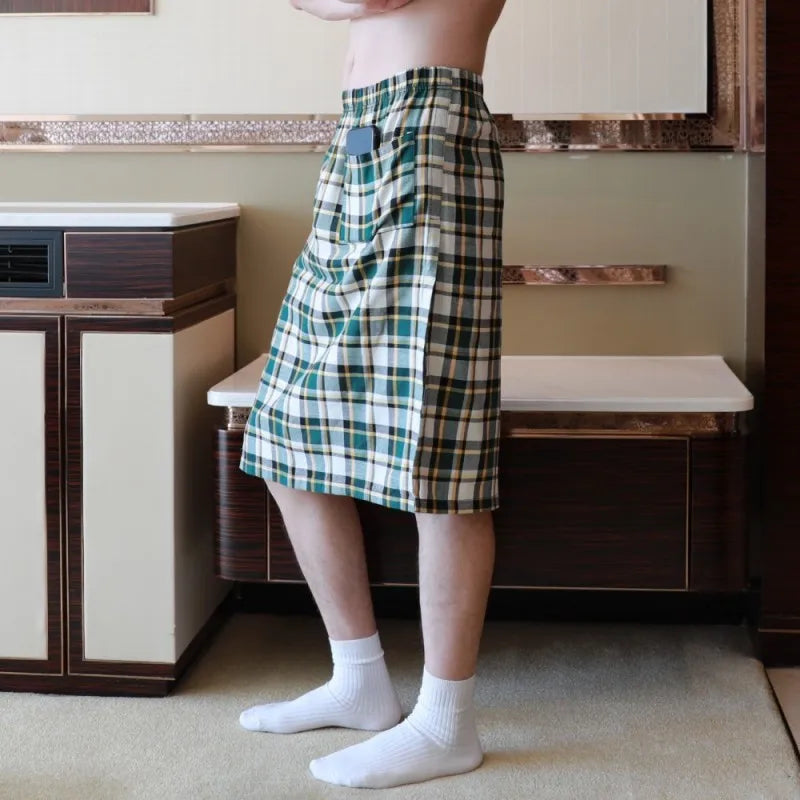 Sexy Pajamas For Men Sleepwear Men British Style Plaid Loose Lounge Pyjama Male Cotton Sleep Bottoms Homme Side Split Nightdress