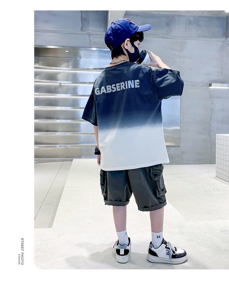 Kids Clothes T Shirt Summer Boys Girls Color Block Gradient Short Sleeve T Shirt Tops Children&