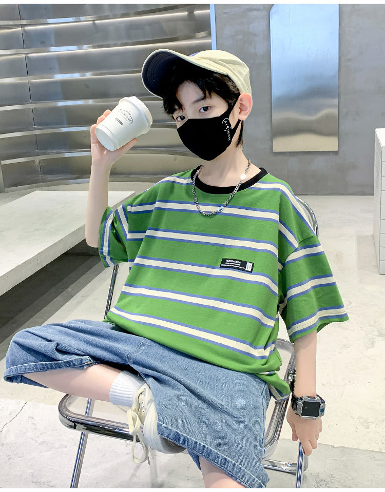 Kids Clothes T Shirt Summer Boys Girls Color Block Gradient Short Sleeve T Shirt Tops Children&