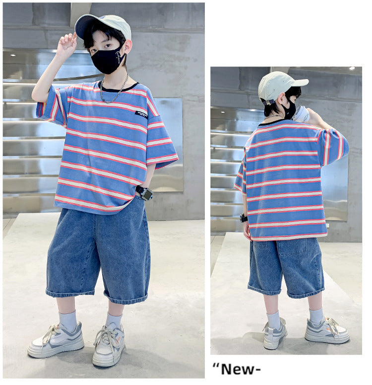 Kids Clothes T Shirt Summer Boys Girls Color Block Gradient Short Sleeve T Shirt Tops Children&