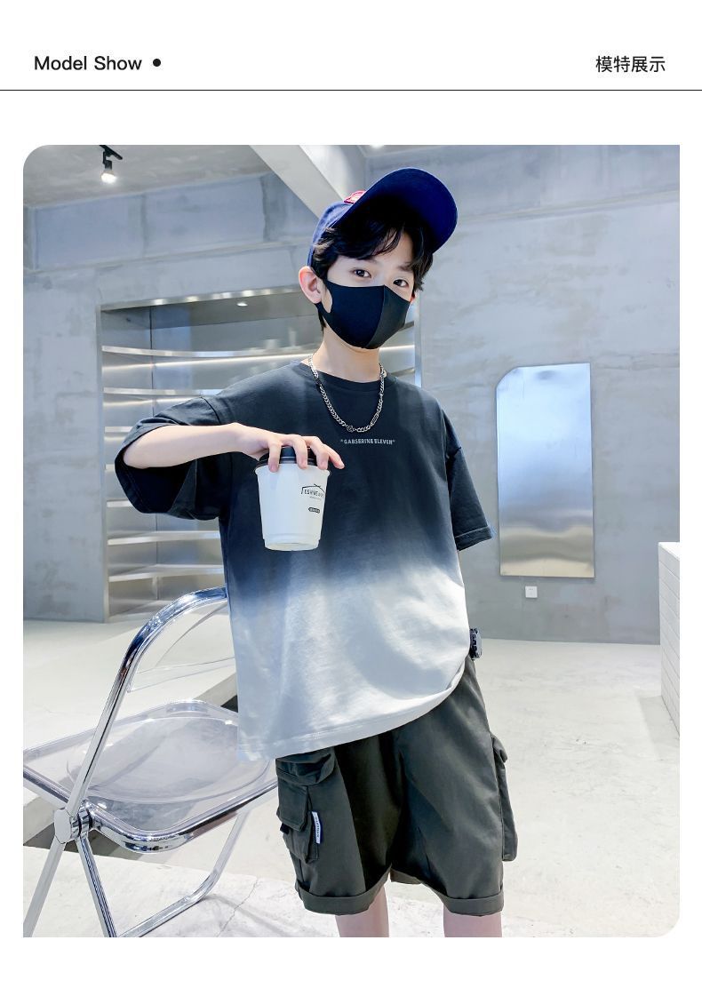 Kids Clothes T Shirt Summer Boys Girls Color Block Gradient Short Sleeve T Shirt Tops Children&