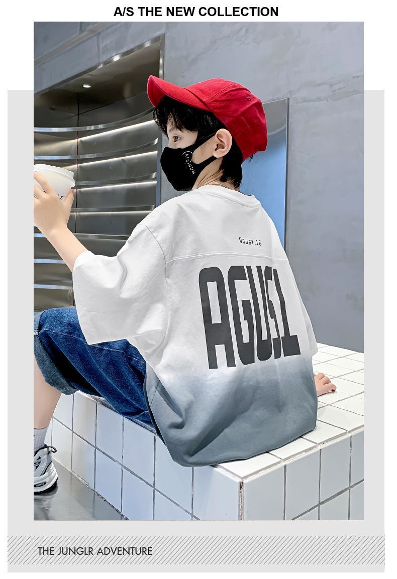 Kids Clothes T Shirt Summer Boys Girls Color Block Gradient Short Sleeve T Shirt Tops Children&