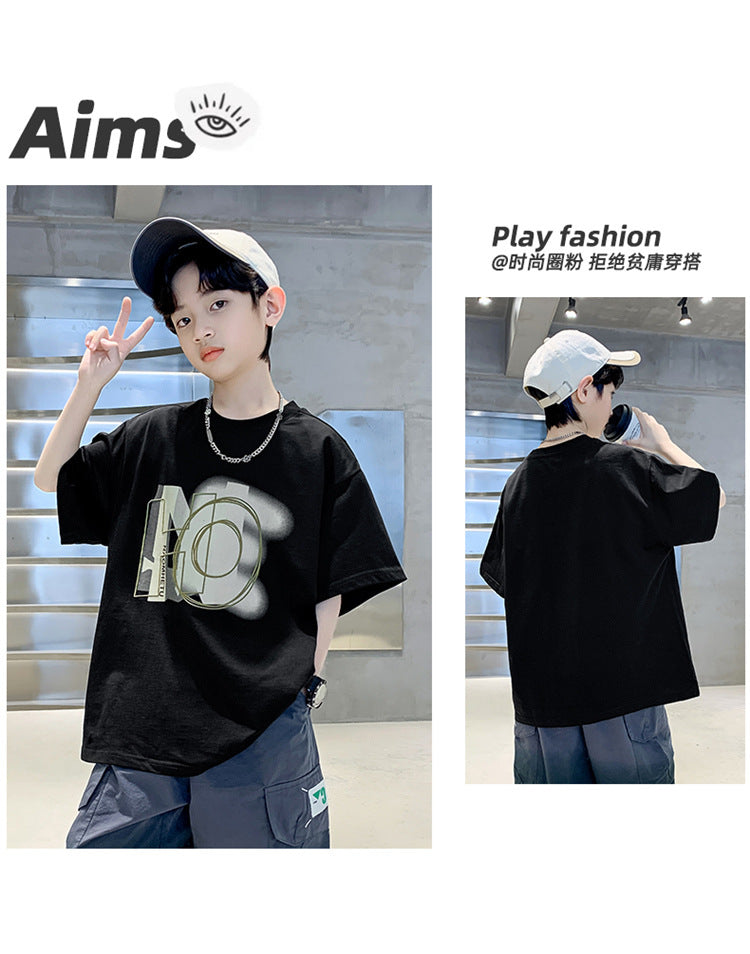 Kids Clothes T Shirt Summer Boys Girls Color Block Gradient Short Sleeve T Shirt Tops Children&