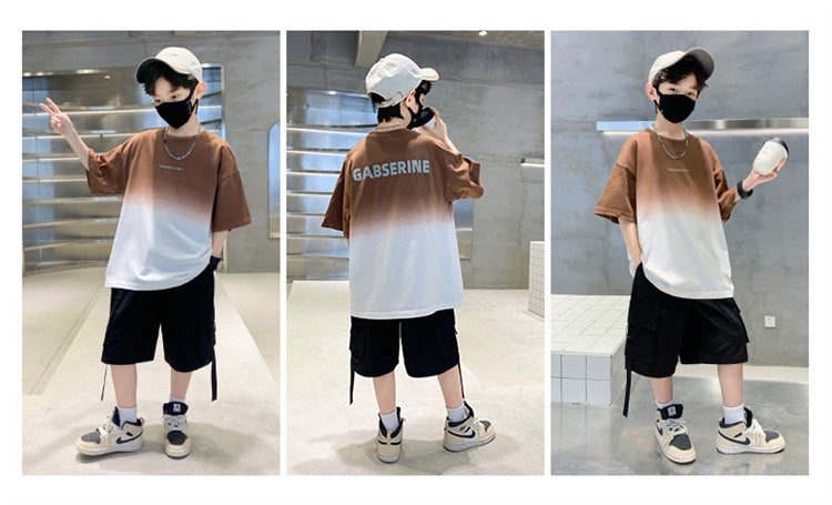 Kids Clothes T Shirt Summer Boys Girls Color Block Gradient Short Sleeve T Shirt Tops Children&