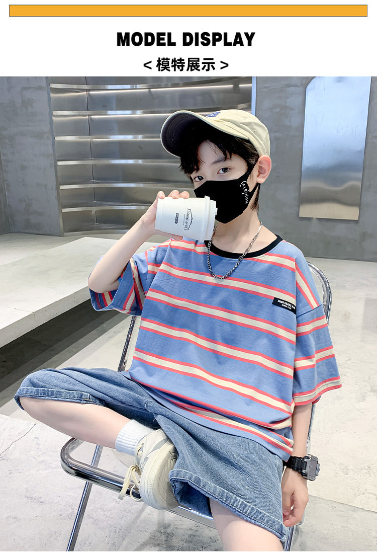 Kids Clothes T Shirt Summer Boys Girls Color Block Gradient Short Sleeve T Shirt Tops Children&