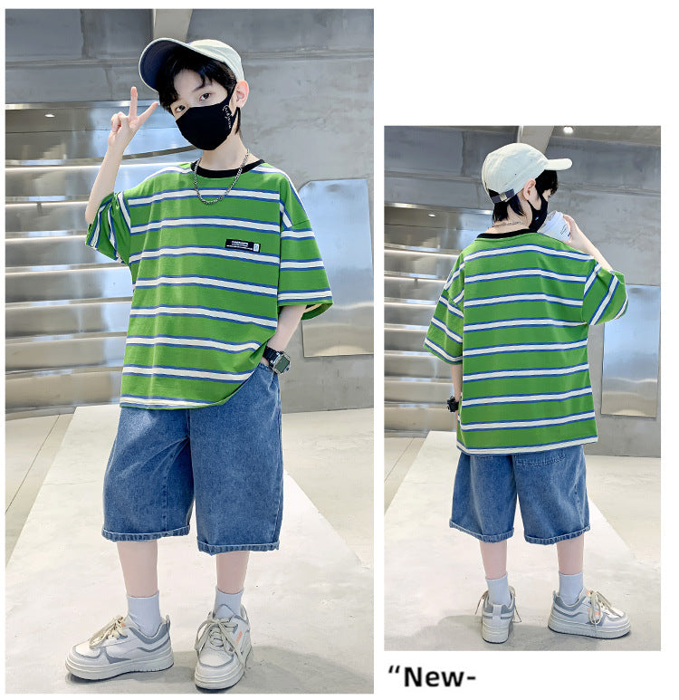 Kids Clothes T Shirt Summer Boys Girls Color Block Gradient Short Sleeve T Shirt Tops Children&