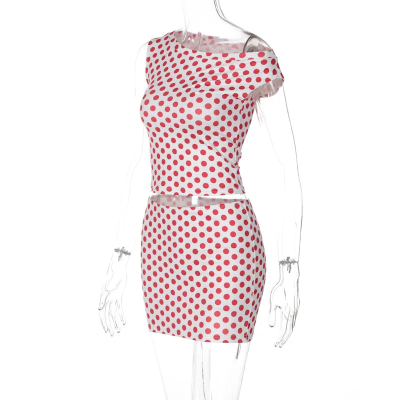 Fashionable Printed Unique Sleeveless Slim Fit Short Skirt Set Women&