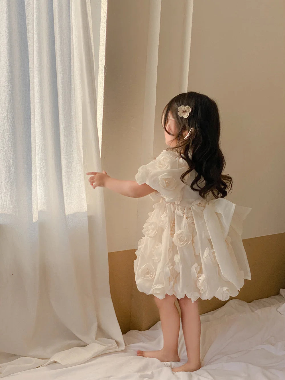 Children Clothing Korean Kids Clothes 2023 Spring and Summer Girls Flower Princess Dress Short Sleeve Sweet Cute Elegant Dress