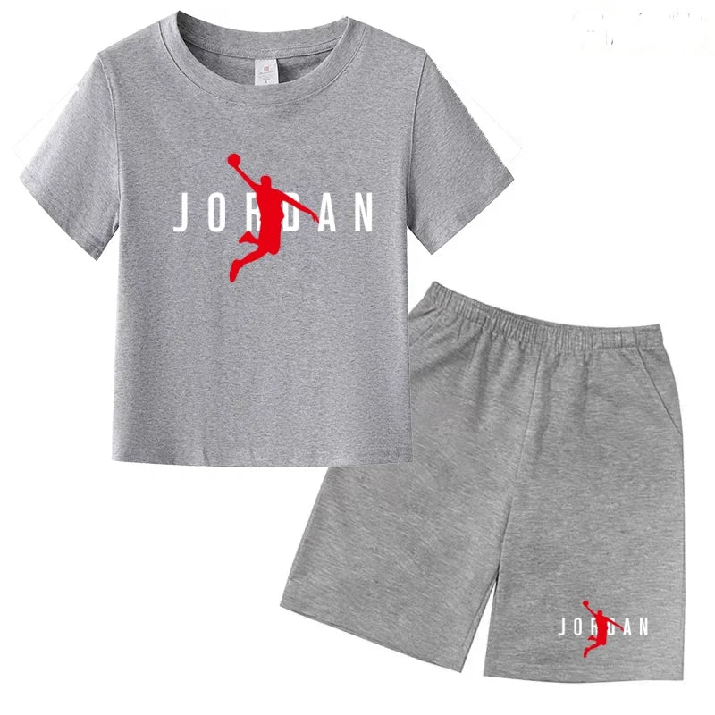 Children Summer Clothes T-shirt Sports Wear Letter Short-Sleeved +Shorts Boy 2P Girl Casual Fashion Coat Sunshine Basketball Set