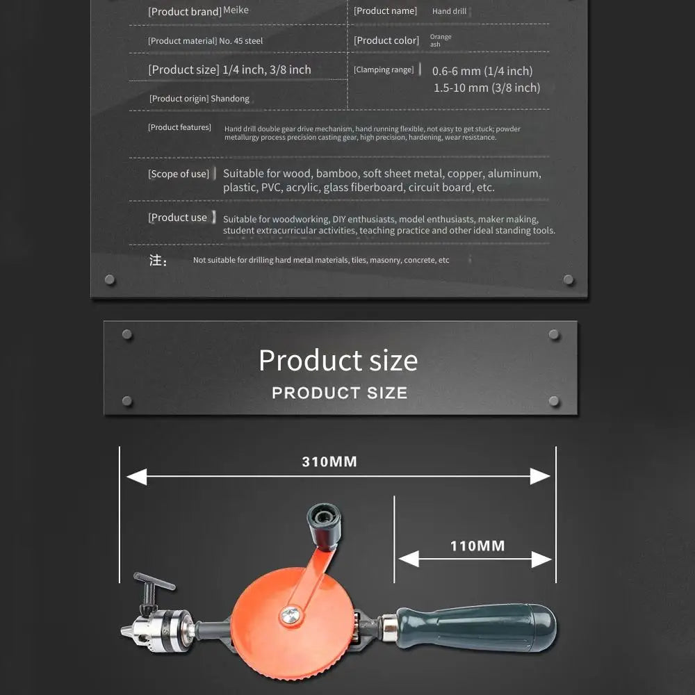 Hand Crank Drill Multi-Function Hole Driller Woodworking Manual Drill for Home Use Hand-Held Wood Drilling Tool Specialized Tool