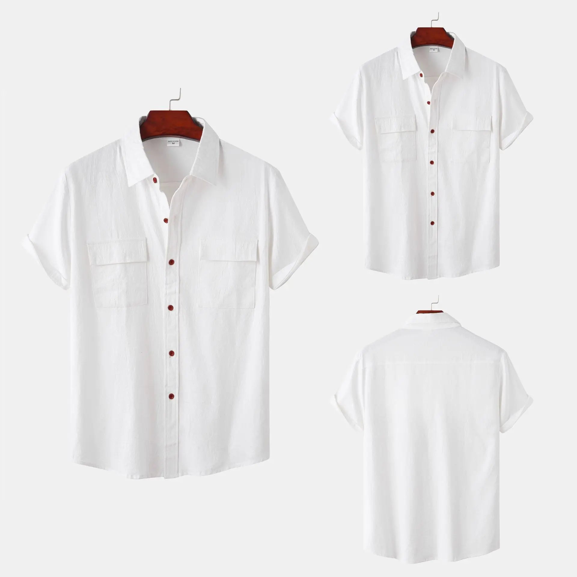 Turn Down Collar Men Shirts Solid Short Sleeve Shirts Single Breasted Casual Shirt Buttons Cardigan Sports Loose Breathable
