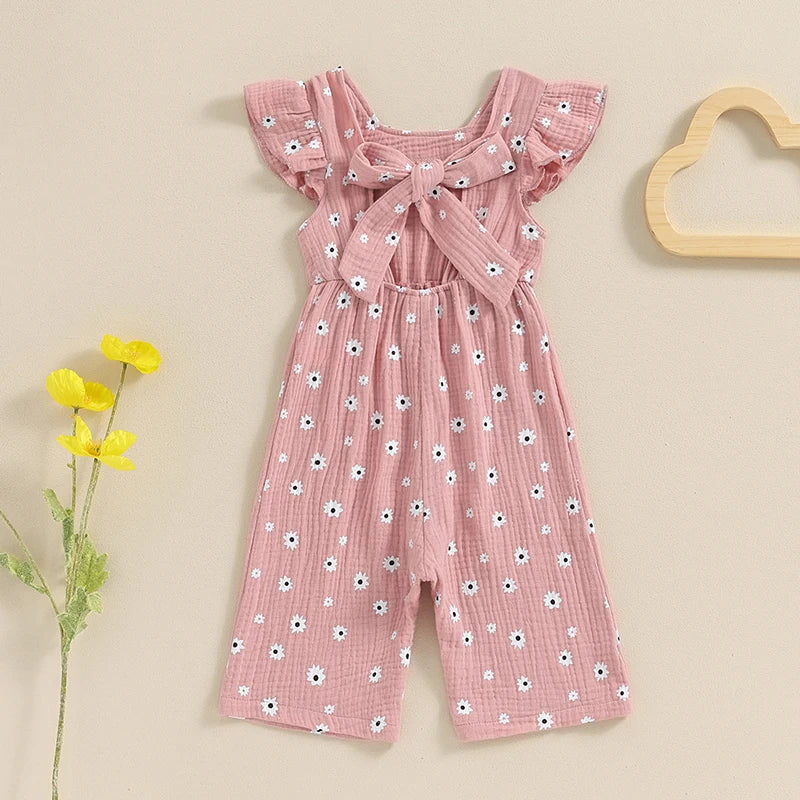Toddler Kids Clothes Girls Summer Overalls Cotton Floral Print Backless Bowknot Rompers Jumpsuits Baby Clothing
