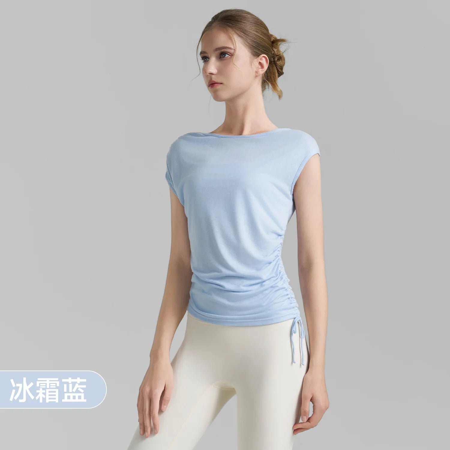 Sleeveless Pleated Cover Shirt with Drawstring, Tight Waist, High-end Feeling, Breathable and Slimming Sports T-shirt