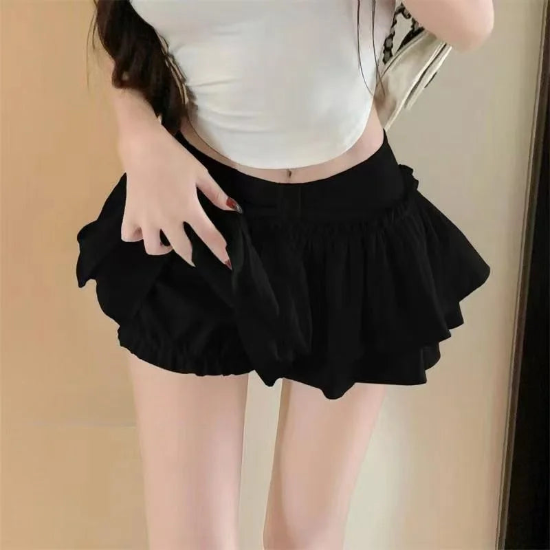 Shorts Korean Chic Kawaii Ballet-Style Tiered Skirt Sweet Princess Mini Skirts Elegant Elastic High Waist Lady&