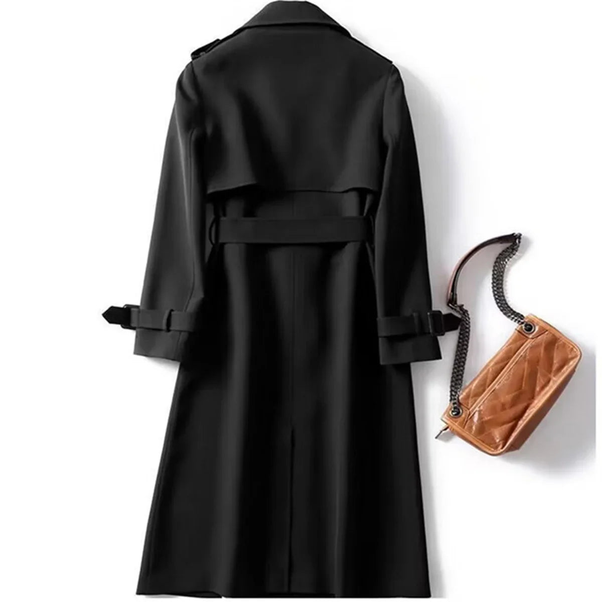 Elegant Women Fashion British Jackets Autumn Winter Widebreaker Streetwear Midi Coats Casual Office Lady Button Slim Chic Coat