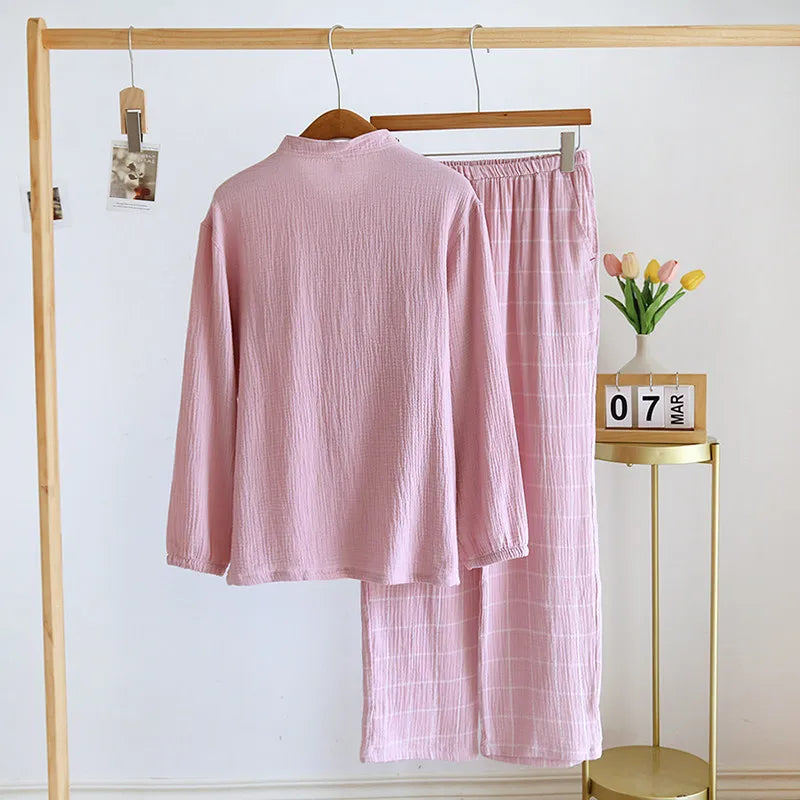 Women‘s 2-Piece Pajama Set - Minimalist Style Sleepwear, Double Gauze Cotton Long Sleeve & Relaxed Fit, Lightweight & Breathable