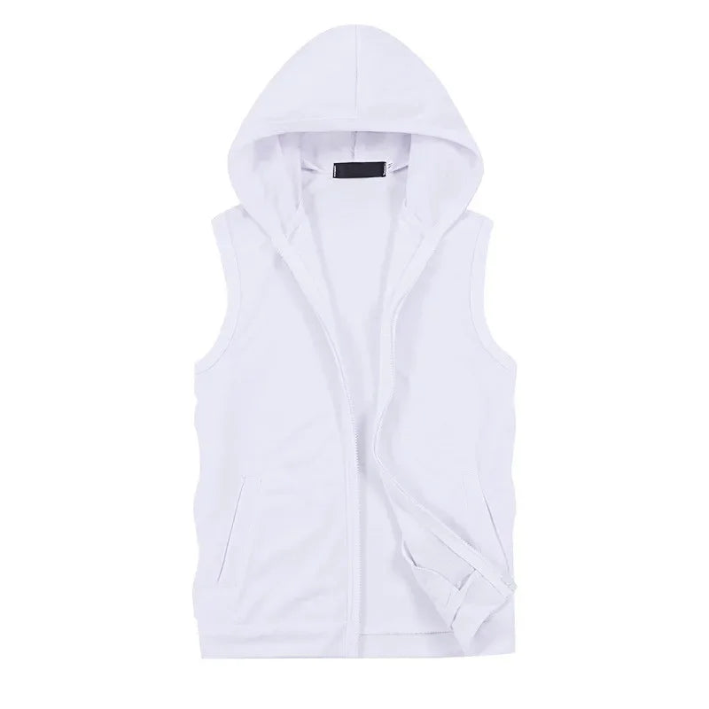 New Mens Sleeveless vest Summer Men Tank Top With Hood Male Fashion None Sleeve Hoodie Zip Up Casual Sportswear Clothes