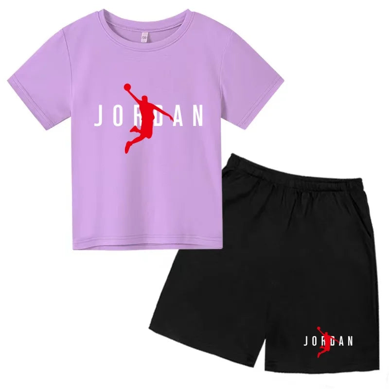 Children Summer Clothes T-shirt Sports Wear Letter Short-Sleeved +Shorts Boy 2P Girl Casual Fashion Coat Sunshine Basketball Set