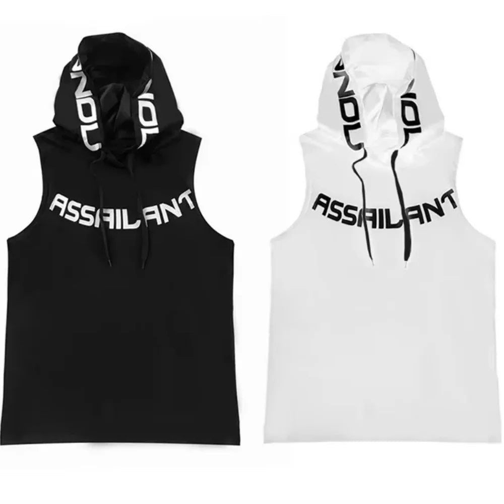 New Summer Fitness Tank Top Sports cotton Running Tank Top Loose Basketball Sleeveless Hooded Vest Breathable Training clothing