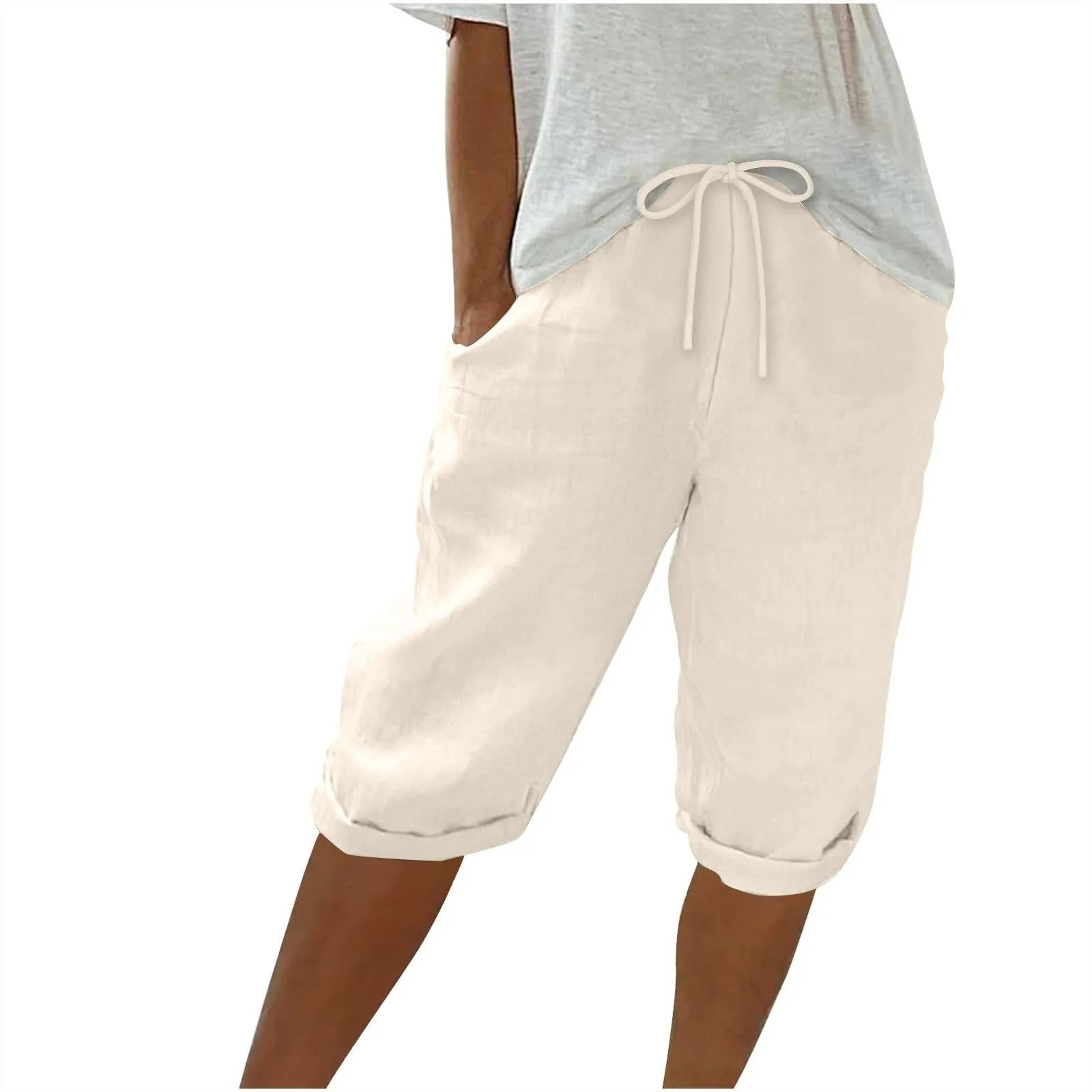 Casual Cotton Linen Pants For Female Streetwear Solid Color Wide Leg Capri Versatile Palazzo Pants Baggy Cargo Pants With Pocket