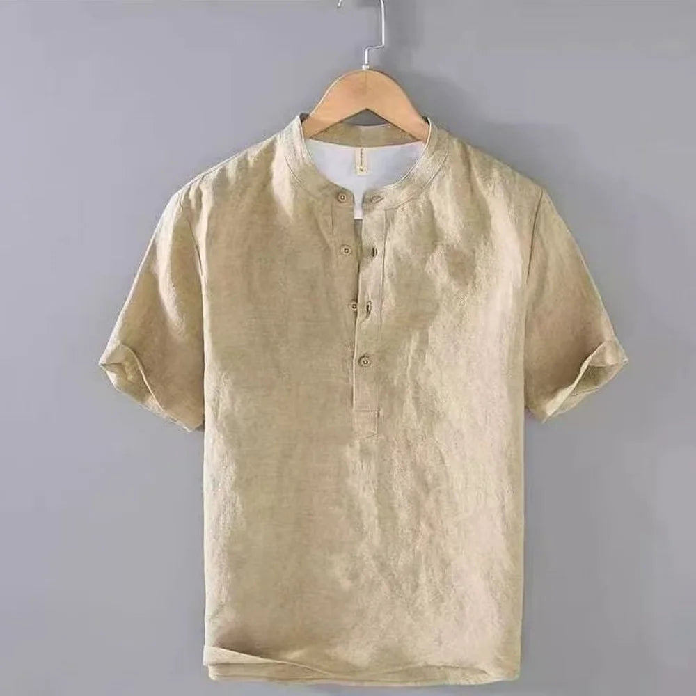 New Cotton Linen Shirts for Men Casual Shirts Lightweight Short Sleeve Henley Beach Shirts Hawaiian T Shirts for Men