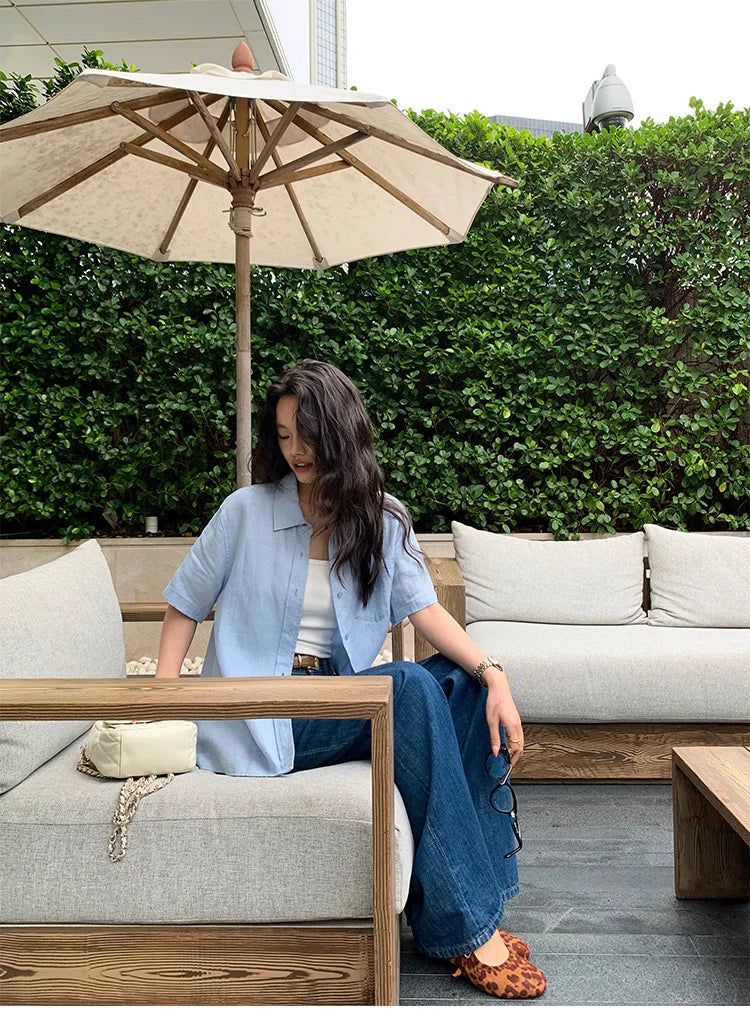 Linen Short-sleeved Shirt Women&
