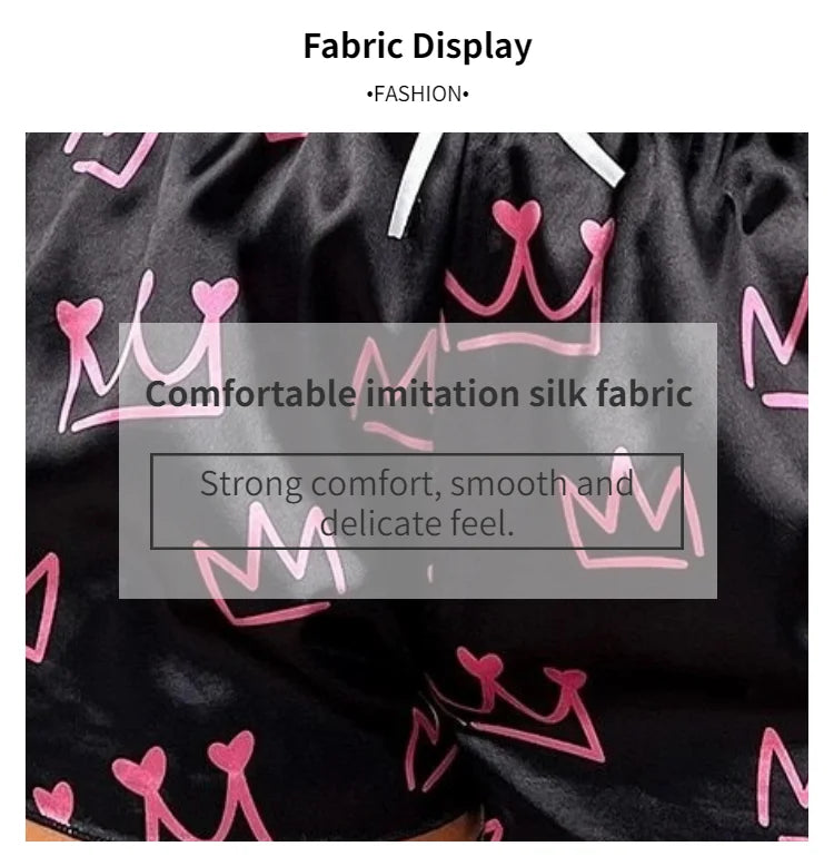 Pajamas Womens Sexy Lingerie Satin Sleepwear Silk Cami Shorts Set Soft Sleep Pjs 2 Piece Nightwear Print Pajamas Mujer Homewear