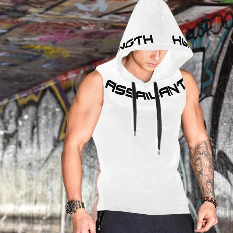New Summer Fitness Tank Top Sports cotton Running Tank Top Loose Basketball Sleeveless Hooded Vest Breathable Training clothing