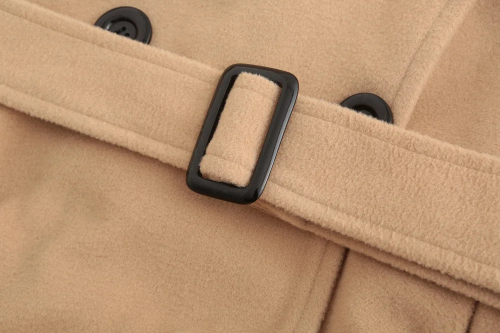 Women Fashion Autumn Winter New Wool Blend Warmth Loose Long Coat Jacket Double Breasted Elegant Slim Lady Windbreaker