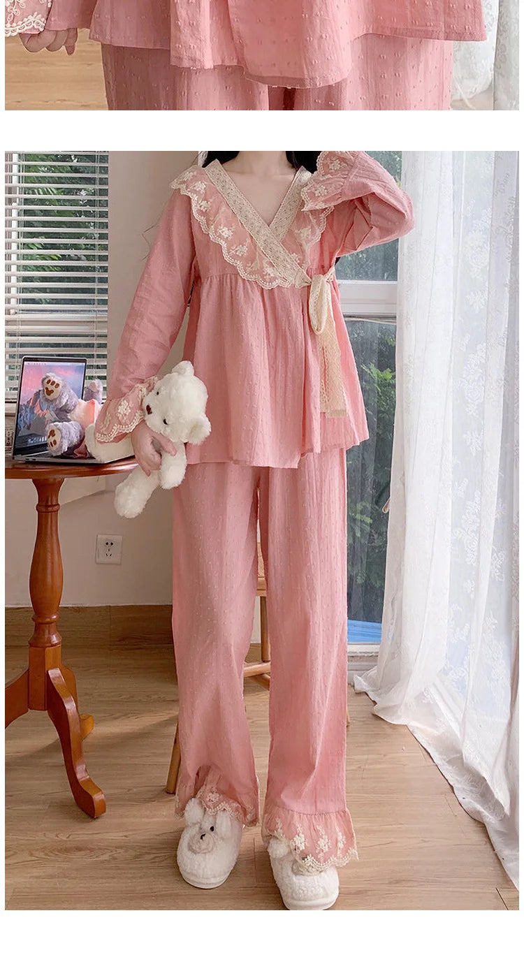 Pajama Pants Princess Sleepwear Lace Pajamas Sleeping Pajamas Women Home Clothes for Women Homewear Home Set Female Cute Pjs